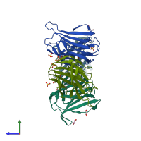 PDB entry 3w58 coloured by chain, side view.