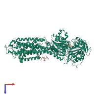 PDB entry 3w5b coloured by chain, top view.