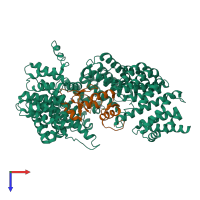 PDB entry 3w5k coloured by chain, top view.