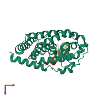 PDB entry 3w5p coloured by chain, top view.