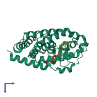 PDB entry 3w5r coloured by chain, top view.