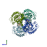 PDB entry 3w68 coloured by chain, side view.