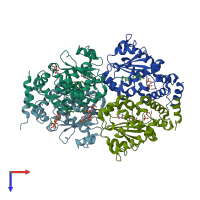 PDB entry 3w68 coloured by chain, top view.