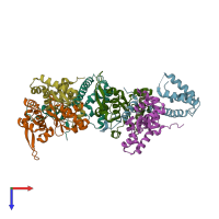PDB entry 3w6j coloured by chain, top view.
