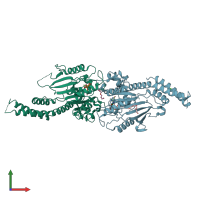PDB entry 3w6o coloured by chain, front view.