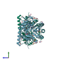 PDB entry 3w6y coloured by chain, side view.