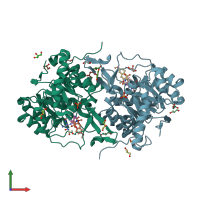 PDB entry 3w7k coloured by chain, front view.