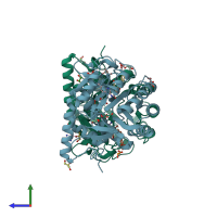 PDB entry 3w7k coloured by chain, side view.