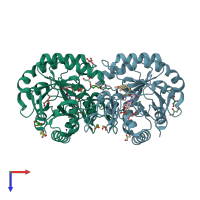 PDB entry 3w7k coloured by chain, top view.