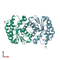 PDB entry 3w7v coloured by chain, front view.