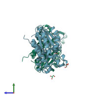 PDB entry 3w7v coloured by chain, side view.