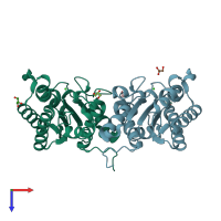 PDB entry 3w7v coloured by chain, top view.