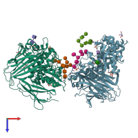 PDB entry 3w81 coloured by chain, top view.
