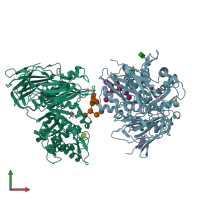 PDB entry 3w82 coloured by chain, front view.