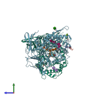PDB entry 3w82 coloured by chain, side view.