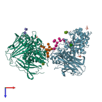 PDB entry 3w82 coloured by chain, top view.