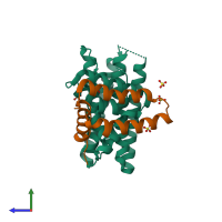 PDB entry 3w8h coloured by chain, side view.