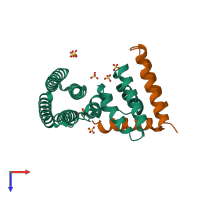 PDB entry 3w8h coloured by chain, top view.