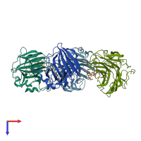 PDB entry 3w9a coloured by chain, top view.