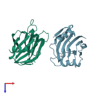 PDB entry 3w9p coloured by chain, top view.