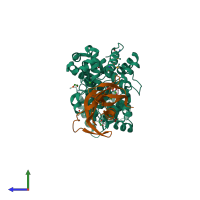 PDB entry 3wa5 coloured by chain, side view.