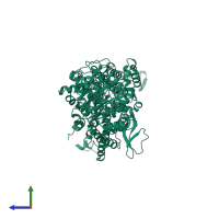 PDB entry 3wak coloured by chain, side view.