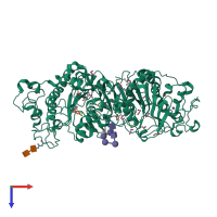 PDB entry 3wav coloured by chain, top view.