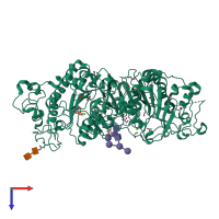 PDB entry 3waw coloured by chain, top view.