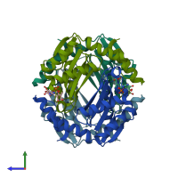 PDB entry 3wb0 coloured by chain, side view.