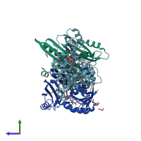 PDB entry 3wbf coloured by chain, side view.