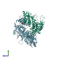 PDB entry 3wbk coloured by chain, side view.