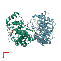 PDB entry 3wby coloured by chain, top view.