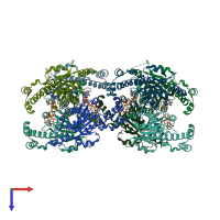 PDB entry 3wbz coloured by chain, top view.