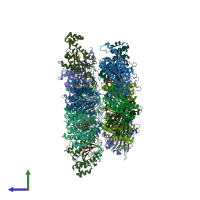 PDB entry 3wc0 coloured by chain, side view.