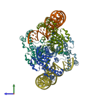 PDB entry 3wc1 coloured by chain, side view.