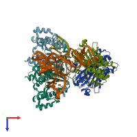 PDB entry 3wc2 coloured by chain, top view.