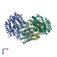 PDB entry 3wca coloured by chain, top view.