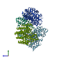 PDB entry 3wcb coloured by chain, side view.