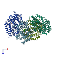 PDB entry 3wcc coloured by chain, top view.