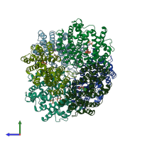 PDB entry 3wch coloured by chain, side view.