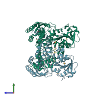 PDB entry 3wcn coloured by chain, side view.