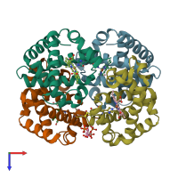 PDB entry 3wcp coloured by chain, top view.