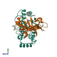 PDB entry 3wdg coloured by chain, side view.
