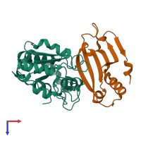 PDB entry 3wdg coloured by chain, top view.
