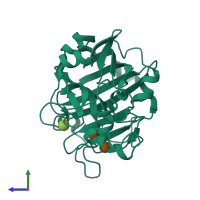 Monomeric assembly 1 of PDB entry 3wdu coloured by chemically distinct molecules, side view.