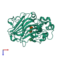 Monomeric assembly 2 of PDB entry 3wdu coloured by chemically distinct molecules, top view.