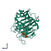 Monomeric assembly 4 of PDB entry 3wdu coloured by chemically distinct molecules, side view.