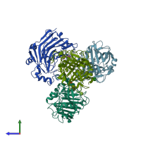 PDB entry 3wdu coloured by chain, side view.