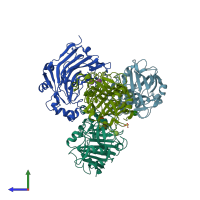 PDB entry 3wdv coloured by chain, side view.