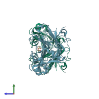 PDB entry 3wdw coloured by chain, side view.